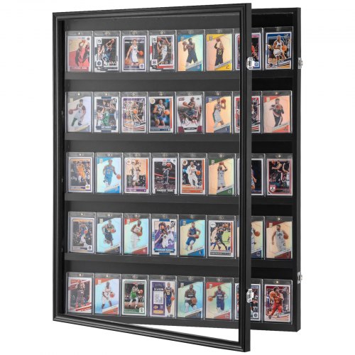 VEVOR 35 Graded Sports Card Display Case, 24.3x30.5x2.1 in, Baseball Card Display Frame with 98% UV Protection Clear View PC Glass, Lockable Wall Cabi
