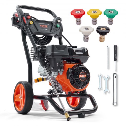 VEVOR Gas Pressure Washer, 3400 PSI 2.6 GPM, Gas Powered Pressure Washer with Aluminum Pump, Spray Gun and Extension Wand, 5 Quick Connect Nozzles, fo
