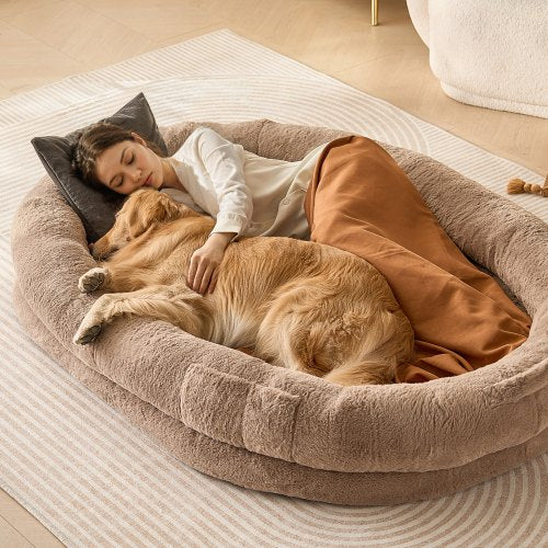 VEVOR Human Dog Bed, 1825 x 1220 x 254 mm Human Dog Bed for Adult, Human Size Dog Bed with Washable Faux Rabbit Fur Cover, Egg Orthopedic Foam, Storag
