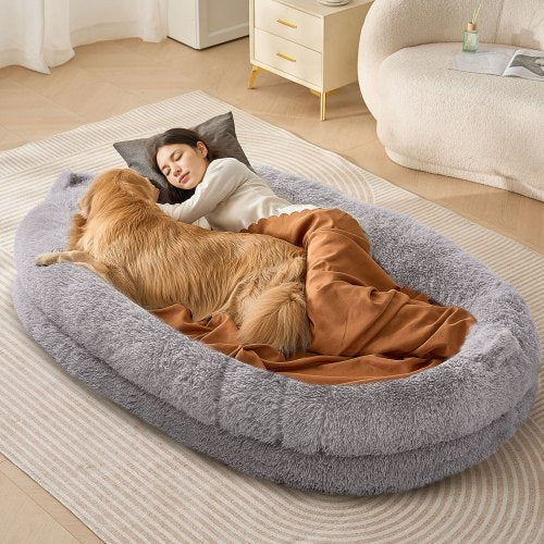 VEVOR Human Dog Bed, 72" x48"x10" Giant Human Dog Bed for Adult, Human Size Dog Bed with Washable PV Velvet Cover, Egg Orthopedic Foam, Storage Pocket