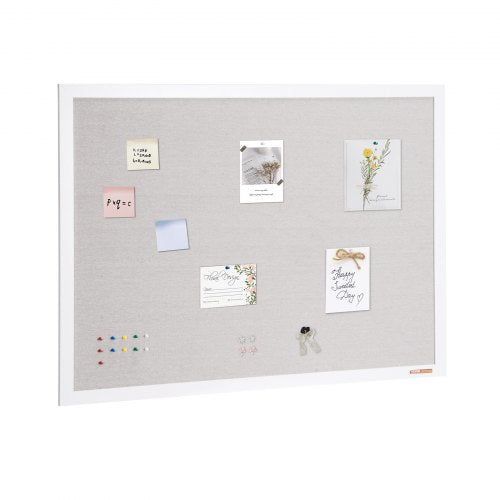VEVOR 48"x36" White Cork Board with Linen Surface – Stylish Wall-Mounted Bulletin Board for Home, School, Office – Elegant & Functional Noticeboard