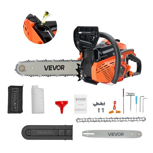 VEVOR 40 cc Gas Chainsaw, 14 inch Gas Powered Chainsaw, 1.8 HP Power Chain Saw with Non-Slip Handle, Gas-Powered Chainsaws with Dual Fuel Tanks, For W