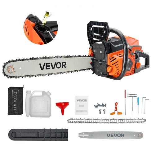 VEVOR 52 cc Gas Chainsaw, 18 inch Gas Powered Chainsaw, 2.4 HP Power Chain Saw with Non-Slip Handle, Gas-Powered Chainsaws with Dual Fuel Tanks, For W