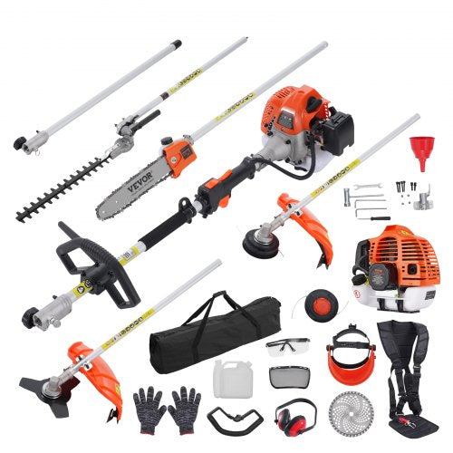 VEVOR 43CC 6-in-1 Multi-Functional Trimming Tools, Gas Hedge Trimmer, Weed Eater, String Trimmer, Brush Cutter, Edger, Pole Saw Chainsaw Pruner with E
