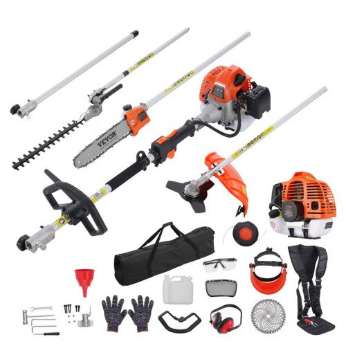 VEVOR 33CC 6-in-1 Multi-Functional Trimming Tools, Gas Hedge Trimmer, Weed Eater, String Trimmer, Brush Cutter, Edger, Pole Saw Chainsaw Pruner with E