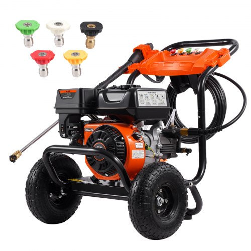 VEVOR Gas Pressure Washer, 3500 PSI 2.6 GPM, Gas Powered Pressure Washer with Aluminum Pump, Spray Gun and Extension Wand, 5 Nozzle Set, for Cars, Fen