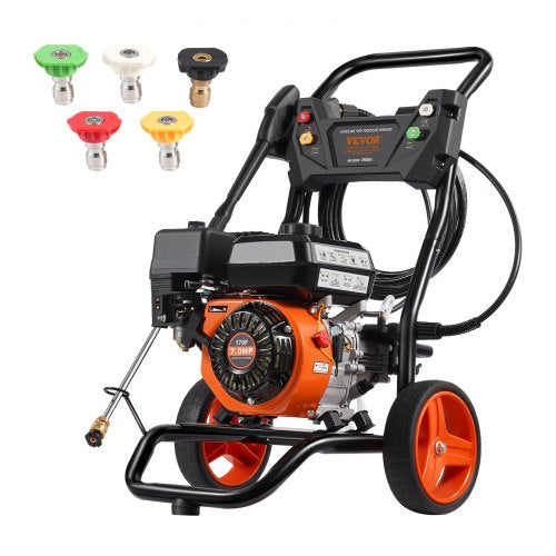 VEVOR Gas Pressure Washer, 3400 PSI 2.6 GPM, Gas Powered Pressure Washer 10L-min with Aluminum Pump, Spray Gun and Extension Wand, 5 Nozzle Set, for C