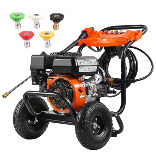 VEVOR Gas Pressure Washer, 3500 PSI 10L-min, 2.6 GPM Gas Powered Pressure Washer with Aluminum Pump, Spray Gun and Extension Wand, 5 Nozzle Set, for C
