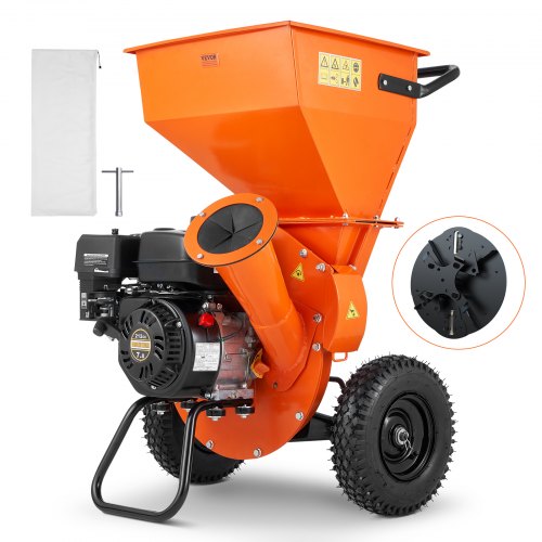 VEVOR Wood Chipper Shredder Mulcher, 7HP Heavy Duty Gas Powered Engine, 3” Max Diameter 212cc 4.1 kW, 4-Stroke 3-in-1 Woodchipper, Fast Chipping Chopp