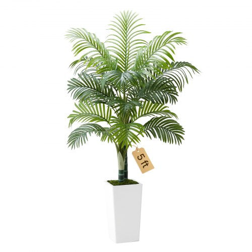 VEVOR Artificial Areca Palm Tree 1524 mm, Fake Palm Tropical Plants with White Tall Planter, Faux Floor Silk Plant in Pot, Large Trees for Home Office