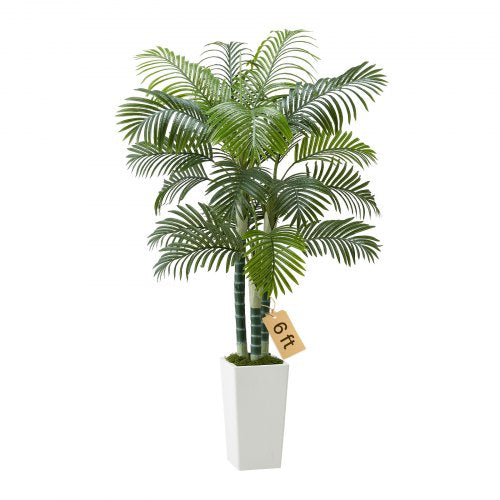 VEVOR Artificial Areca Palm Tree 1829 mm, Fake Palm Tropical Plants with White Tall Planter, Faux Floor Silk Plant in Pot, Large Trees for Home Office