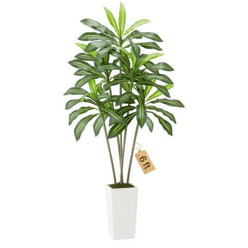 VEVOR Artificial Dracaena Tree 1829 mm, Fake Palm Tropical Plants with White Tall Planter, Faux Floor Silk Plant in Pot, Large Trees for Home Office L