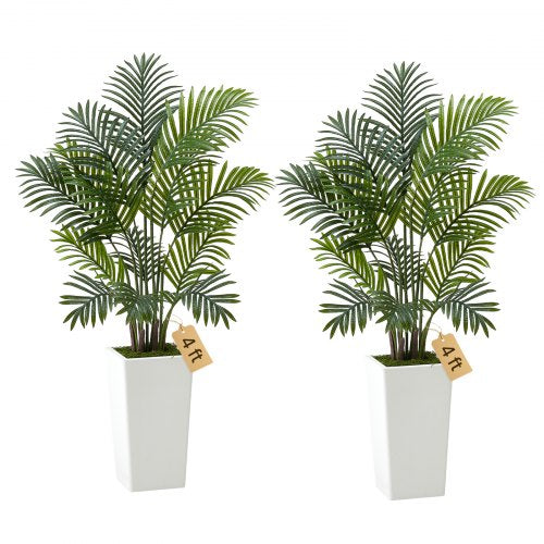 VEVOR Artificial Areca Palms 4 ft, 2 Pack Fake Palm Tropical Plants with White Tall Planter, Faux Floor Silk Plant in Pot, Large Tree for Home Office