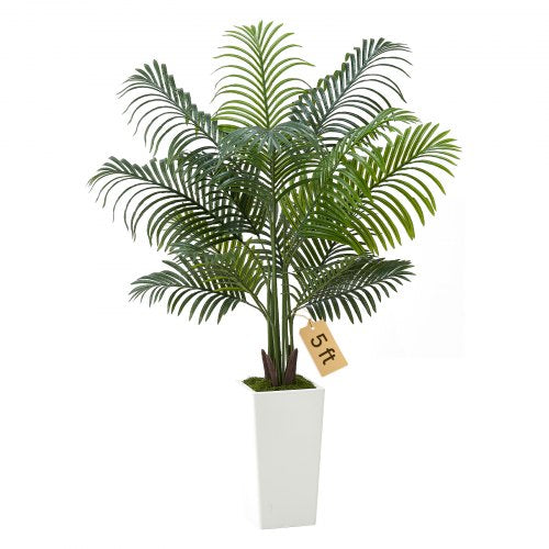 VEVOR Artificial Areca Palm Tree 1524 mm, Fake Palm Tropical Plants with White Tall Planter, Faux Floor Silk Plant in Pot, Large Trees for Home Office