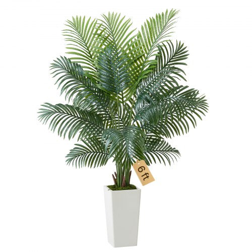 VEVOR Artificial Areca Palm Tree 1829 mm, Fake Palm Tropical Plants with White Tall Planter, Faux Floor Silk Plant in Pot, Large Trees for Home Office