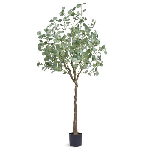 VEVOR Artificial Eucalyptus Tree, 1810mm Tall Faux Plant, Secure PE Material & Anti-Tip Tilt Protection Low-Maintenance Plant, Lifelike Green Fake Pot