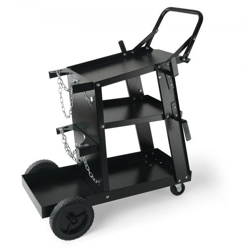 VEVOR Welding Cart, 3-Tier Heavy Duty Welder Cart with 181.4kg Weight Capacity, 360° Swivel Wheels, Tank Storage Safety Chains, Rolling MIG Welder Car