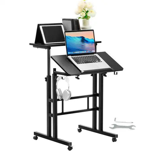 VEVOR Mobile Standing Desk, 26.4"-44.9" Gas-Spring Height Adjustable Sit-Stand Desk, 360° Swivel Wheels (4 Lockable) Home Office Rolling Laptop Table Matron Inn