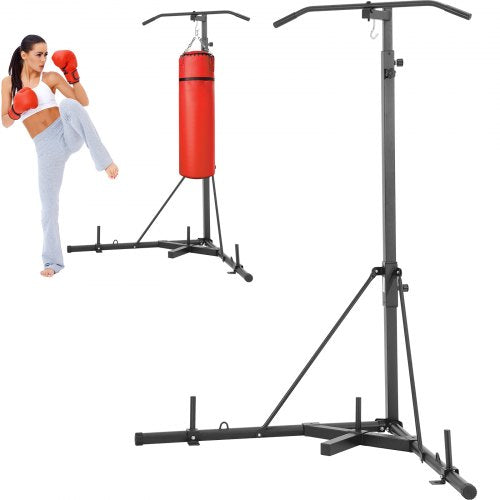 VEVOR 2 in 1 Punching Bag Stand, Steel Heavy Duty Workout Equipment, Adjustable Height Boxing Punching Bag Stand with Pull Up Bar, Freestanding Sandba