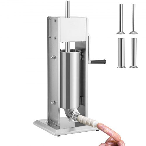 VEVOR Manual Sausage Stuffer, 8LBS-5L Capacity, Two Speed 304 Stainless Steel Vertical Sausage Stuffer, Sausage Filling Machine with 4 Stuffing Tubes,