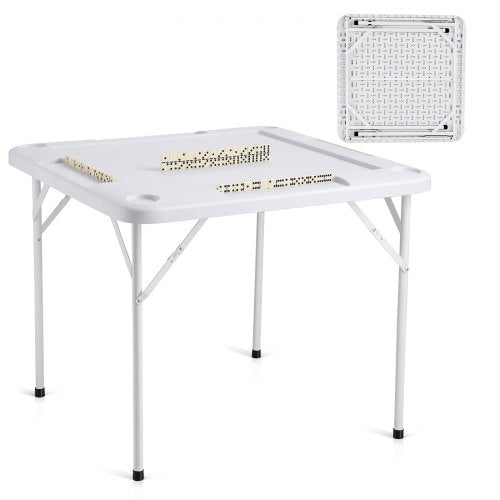 VEVOR Mahjong Table, Square 4 Player Folding Card Table with 4 Cup Holders & 4 Chip Trays, Portable Domino Game Table with 1 Set of Dominoes for Mahjo