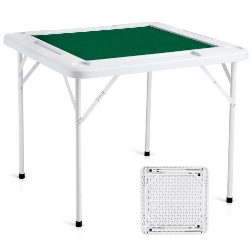 VEVOR Mahjong Table, 4 Player Folding Domino Table with Wear-Resistant Green Tabletop, Portable Square Card Table with 4 Cup Holders & 4 Chip Trays fo
