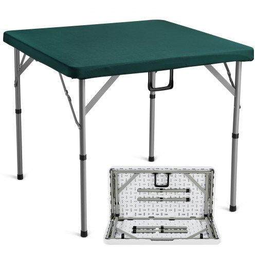 VEVOR Mahjong Table, Fold-in-Half 4 Player Card Table with Wear-Resistant Green Tabletop, Portable Bi-Folding Square Domino Table with Carrying Handle