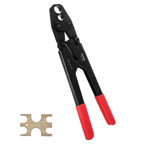 VEVOR PEX Crimping Tool, Dual Head Combo PEX Crimper Tool for 1-2" and 3-4" PEX Copper Crimp Rings, Compact Plumbing Crimp Tool with Go-No-Go Gauge, W