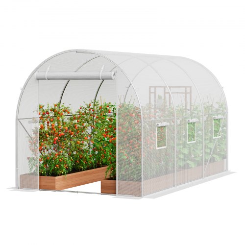 VEVOR Walk-in Tunnel Greenhouse, 9.6x6.4x6.2 ft Hoop House Greenhouse Tunnel, Plant Hot House with Galvanized Steel Frame, White PE Cover, Roll-up Zip