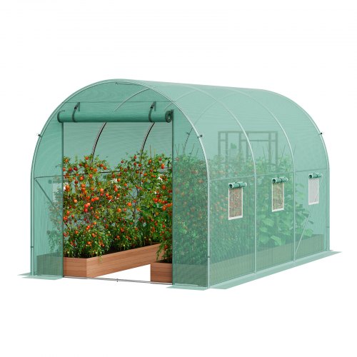 VEVOR Walk-in Tunnel Greenhouse, 9.6x6.4x6.2 ft Hoop House Greenhouse Tunnel, Plant Hot House with Galvanized Steel Frame, Green PE Cover, Roll-up Zip