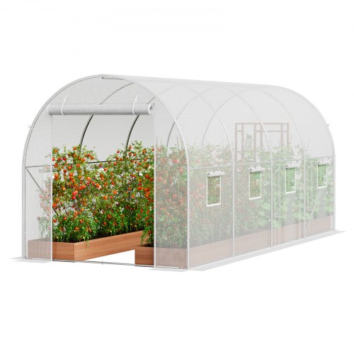 VEVOR Walk-in Tunnel Greenhouse, 14.6x6.4x6.3 ft Hoop House Greenhouse Tunnel, Plant Hot House with Galvanized Steel Frame, White PE Cover, Roll-up Zi