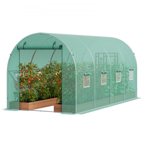 VEVOR Walk-in Tunnel Greenhouse, 14.6x6.4x6.3 ft Hoop House Greenhouse Tunnel, Plant Hot House with Galvanized Steel Frame, Green PE Cover, Roll-up Zi