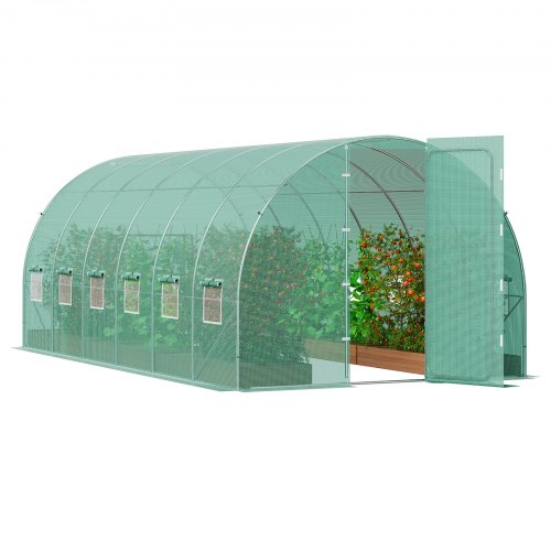 VEVOR Walk-in Tunnel Greenhouse, 19.4x9.7x7.4 ft Hoop House Greenhouse Tunnel, Plant Hot House with Galvanized Steel Frame, Green PE Cover, Swing Door