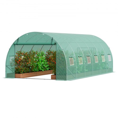 VEVOR Walk-in Tunnel Greenhouse, 19.4x9.7x6.5 ft Hoop House Greenhouse Tunnel, Plant Hot House with Galvanized Steel Frame, Green PE Cover, Roll-up Zi