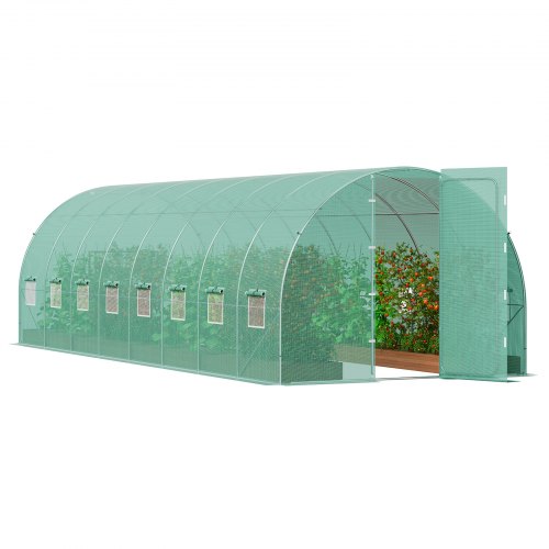 VEVOR Walk-in Tunnel Greenhouse, 27.4x9.5x7.4 ft Hoop House Greenhouse Tunnel, Plant Hot House with Galvanized Steel Frame, Green PE Cover, Swing Door