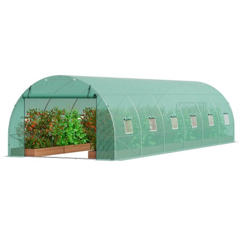VEVOR Walk-in Tunnel Greenhouse, 29.2x9.7x6.5 ft Hoop House Greenhouse Tunnel, Plant Hot House with Galvanized Steel Frame, Green PE Cover, Roll-up Zi