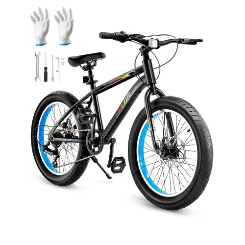 VEVOR Mountain Bike, 20 inch MTB Bicycle with 7 Speeds SHIMANO Twist Shifting, Comfort Saddle, Dual Disc Brakes, High Carbon Steel Frame, Fat Tire Spo