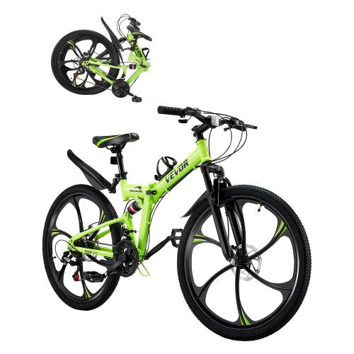 VEVOR 26 inch Folding Mountain Bike, MTB Bicycle with Full Suspension, 21-speed Drivetrain, Comfort Saddle, Disc Brakes, High Carbon Steel Frame, Adul