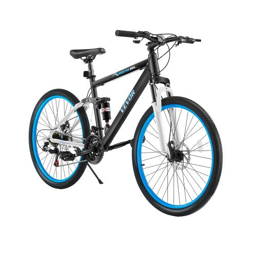 VEVOR Mountain Bike, 26 inch MTB Bicycle with Full Dual Suspension, 21 Speed Twist Shifting, Comfort Saddle, Dual Disc Brake, Aluminum Alloy Frame, Ad