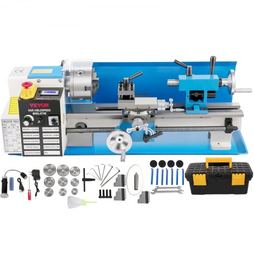 VEVOR Compact Metal Lathe, 7"x14", Desktop Metalworking Lathe, 550W, Adjustable Speed up to 2250 RPM, Includes 3-jaw Chuck and Digital Display, Precis