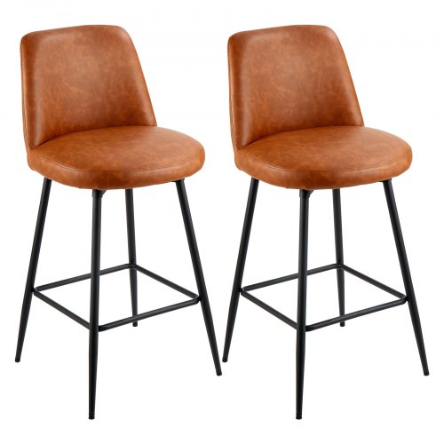 VEVOR Bar Stool Set of 2, 69cm Counter Height Swivel Stools, Modern PU Leather Counter Barstool with Backrest and Metal Legs, Armless Bar Chair, Islan