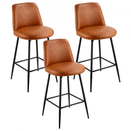 VEVOR Bar Stool Set of 3, 69cm Counter Height Swivel Stools, Modern PU Leather Counter Barstool with Backrest and Metal Legs, Armless Bar Chair, Islan