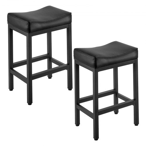VEVOR Bar Stool Set of 2, PU Leather Counter Height Stools, 25 inch Barstool with Saddle-Seat and Metal Legs, Easy Assembly Backless Bar Chair, Island