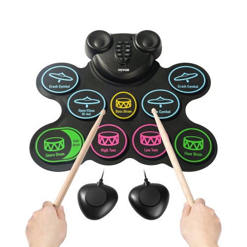 VEVOR Electric Drum Set, 9 Pads, Roll-up Drum Practice Pad, Electronic Drumset with Headphone Jack, Double Pedals, Drum Sticks, Built-in Dual Speakers