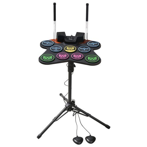 VEVOR Electric Drum Set, 9 Pads, Roll-up Drum Practice Pad, Electronic Drumset with Headphone Jack, Stand, Double Pedals, Light Up Drum Sticks, Built-