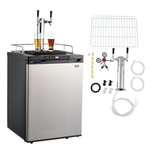 VEVOR Beer Kegerator, Dual Tap Home Draft Beer Dispenser for Ball Lock, Full Size Keg Refrigerator with 5lbs CO2 Tank, Hold 2 Sixth - 2 Slim - 3 Ball