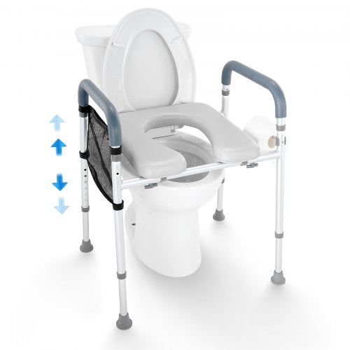 VEVOR Raised Toilet Seat, 7-Position Height Adjustment 490 - 640 mm, 158.7 kg Weight Capacity, with Comfort Padded Aluminum Frame, Universal Toilet Se