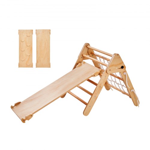 VEVOR Pikler Triangle Set, 4 in 1 Toddler Climbing Toys Indoor Playground, Large Size Wooden Climbing Gym for Toddlers 1-3 Years, Montessori Climbing