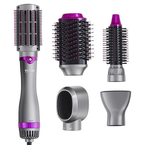 VEVOR Hair Air Styler and Dryer Brush, 5-in-1 Multi Hair Styler, Ionic Blow Dryer Brush with 3 Heat Settings, 3 Brushes & 2 Nozzles, High-Speed Hair S