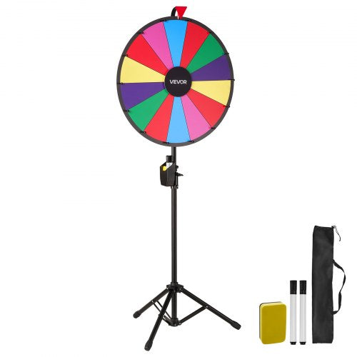 VEVOR 24 in Spinning Prize Wheel, 14 Slots Spinning Wheel with Tripod, Adjustable Height Win Fortune Roulette with a Dry Erase and 2 Markers, 6 Colors